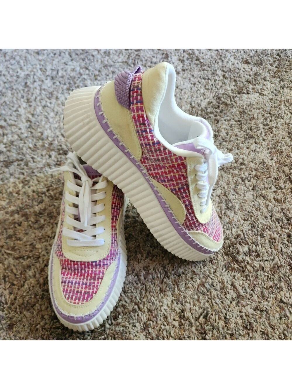 Coconuts by Matisse‎ Go To Platform Sneakers Woven Tweed Yellow Purple Multi 7M